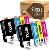 A product shot of multiple ink cartridges and their packaging. Produktbild-Vorschau