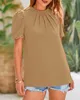 ASKSA Damen Chiffon Blusen Stehkragen Elegant Falten Produktbild-Vorschau 4