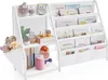 A white children's bookshelf filled with books and toys. Produktbild-Vorschau