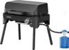 A black portable grill connected to a blue gas canister. Náhľad obrázku produktu