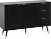 A black sideboard with gold accents and fluted doors and drawers, shown against a white background. Voir les images du produit