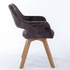 A side view of a single upholstered chair with wooden legs against a white background. Produktbild-Vorschau