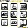 A collage of icons representing various applications for batteries, with text and a logo. Voir les images du produit