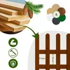 A collage of images showing wooden planks, pine cones, colorful circles representing different wood finishes, and a close-up of a wooden fence with dimensions. Náhled obrázku produktu