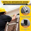 A person wearing a hard hat is climbing a ladder against a brick wall. The image includes marketing text and close-ups of the ladder's features. Anteprima dell’immagine prodotto