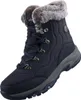 A single navy blue Skechers boot with gray accents and faux fur trim is shown against a white background. Voir les images du produit