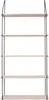 A five-tier shelf unit with light wood shelves and thin black metal supports against a white background. Anteprima dell’immagine prodotto