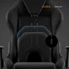 Close-up view of a black gaming chair with diagrams highlighting adjustable features. Podgląd zdjęcia produktu