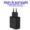 A black USB charger adapter with two prongs for plugging into a wall socket. Produktbild-Vorschau