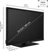 A side profile view of a JVC television with dimensions and VESA mount information overlaid. Produktbild-Vorschau
