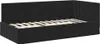 A black upholstered bed frame with a slatted base. Produktbild-Vorschau