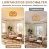 A split image showing a living room with a rattan ceiling lamp, one side with the light on and the other with the light off. Anteprima dell’immagine prodotto