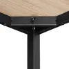 Close-up view of the underside of a wooden tabletop and its black metal support structure. Náhled obrázku produktu