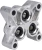 A close-up, isolated shot of a silver-colored metal pump head with black rubber seals. Produktbild-Vorschau