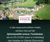 A scenic view of a resort in the mountains, with a logo and promotional text. Produktbild-Vorschau