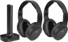 A black wireless headphone set with a charging stand. Produktbild-Vorschau