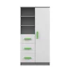 A product shot of a children's bookshelf with drawers and a door. Produktbild-Vorschau