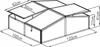 A line drawing diagram of a two-part greenhouse with dimensions indicated. Náhled obrázku produktu