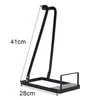 A black metal stand for a vacuum cleaner is shown against a white background. Dimensions are indicated by text and lines. Produktbild-Vorschau