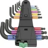 A set of L-shaped hex wrenches with colored handles, arranged in a black holder. Anteprima dell’immagine prodotto