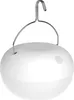 A white, spherical lantern with a metal hook for hanging, isolated on a white background. Produktbild-Vorschau