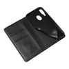 A black leather flip cover phone case is shown open against a white background. Produktbild-Vorschau