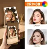 A split image showing a makeup mirror with lights and a person using it, alongside close-ups of faces with different CRI ratings. Náhľad obrázku produktu