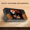 A black ANBERNIC portable game console is shown on a wooden surface, with orange glowing effects around the joysticks. Produktbild-Vorschau