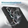 A close-up of a smartphone camera lens protector set with colorful, jewel-like accents, with water splashing around it. Produktbild-Vorschau