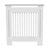 A white radiator cover with vertical slats and a shelf on top, presented against a white background. Anteprima dell’immagine prodotto