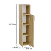 A tall, narrow cabinet with an open door and shelves, with dimensions indicated. Náhled obrázku produktu