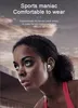A woman wearing earbuds, with text overlay describing the product. Produktbild-Vorschau