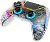 A transparent game controller with internal components visible, illuminated by colorful LED lights. Produktbild-Vorschau