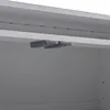 Close-up of the interior of a white cabinet, showing mounting hardware for shelves and an LED strip. Voir les images du produit