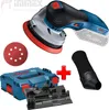 A Bosch cordless orbital sander and its accessories are displayed against a white background. Anteprima dell’immagine prodotto