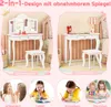 A collage showing a children's vanity table and desk set in different configurations, with inset images of children using the set for dress-up, reading, and drawing. Anteprima dell’immagine prodotto