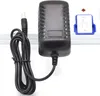 A black power adapter with a coiled black cable is placed next to a white electrical outlet with a blue and white switch. Voir les images du produit