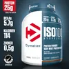 A product shot of a Dymatize ISO 100 Hydrolyzed Whey Protein powder container, with nutritional information displayed on the left side. Produktbild-Vorschau