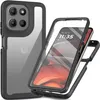 A phone case with a transparent back and black frame, shown with a phone inside and the front frame detached. Podgląd zdjęcia produktu