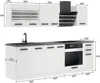 A diagram showing two configurations of a white kitchen unit with dimensions indicated. Produktbild-Vorschau