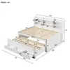 A white bed frame with drawers and a pull-out guest bed, shown with dimensions indicated by measurement lines and numbers. Produktbild-Vorschau