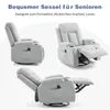 A collage of three images showing a light gray recliner chair from different angles, with one image showing the footrest extended. Voir les images du produit