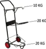 A black metal saddle caddy with red wheels is shown against a white background. Text labels indicate weight capacities. Anteprima dell’immagine prodotto