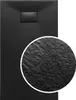 A black shower tray with a close-up inset showing its textured surface. Produktbild-Vorschau
