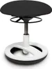 A studio shot of a black and white adjustable stool.