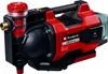 A red and black automatic battery garden pump is shown against a white background. Produktbild-Vorschau