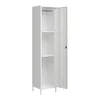 A white metal locker with its door open, revealing shelves and a hanging rod. Produktbild-Vorschau