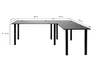 A black L-shaped desk with dimensions indicated by text overlays. Produktbild-Vorschau