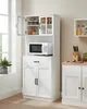 A white kitchen cabinet with a microwave on a shelf and storage above. Produktbild-Vorschau