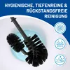 A toilet brush is shown in a toilet bowl with text and icons highlighting its features. Produktbild-Vorschau